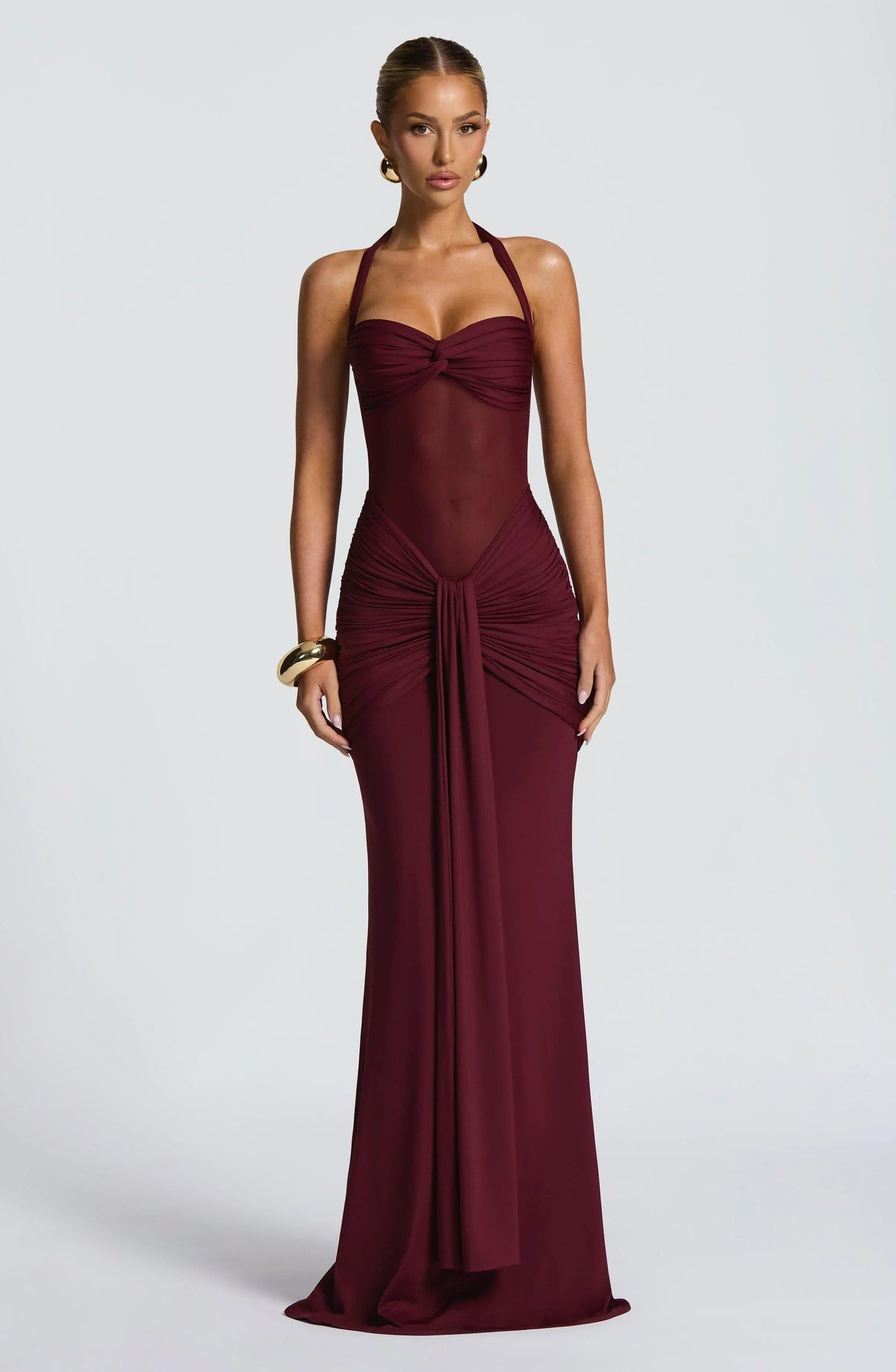 jolene mesh dress Jolene Flocking Mesh Floral Maxi Dress - Mocha/combo